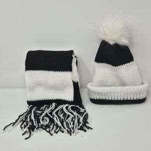 Adult Black and White Knit Hat and Scarf Set